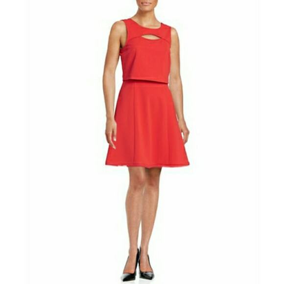 RACHEL ROY Popover textured sleeveless cutout dress in coral Size 10 NEW - Picture 7 of 7